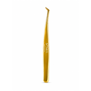 Gold angled precision lash tweezer